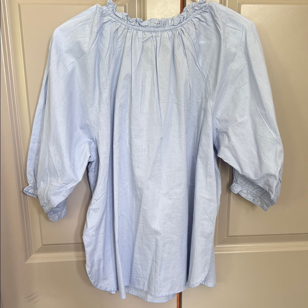 Mango Blue Relaxed 3/4 Sleeve Blouse - Picture 6 of 6